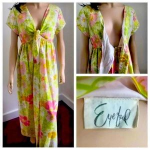 1970s Vintage "Eyeful" Sateen Pastel Floral Maxi Dress Medium / Large